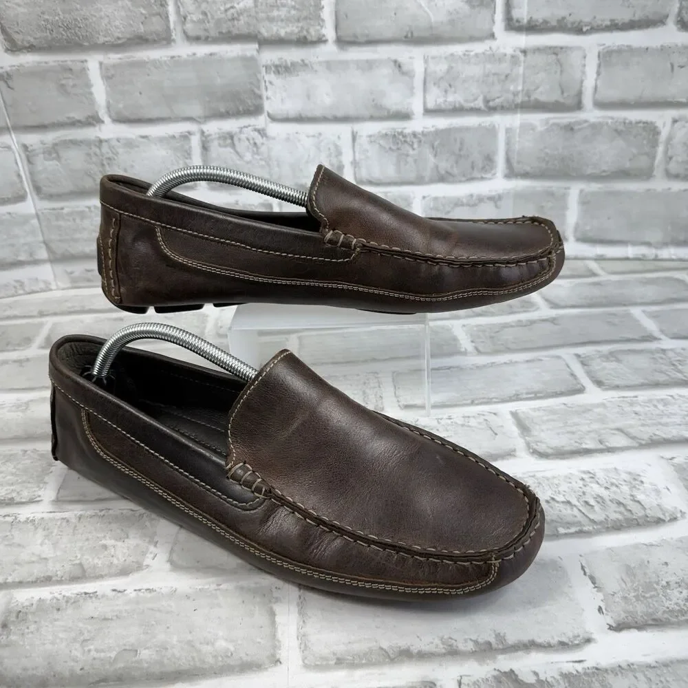 JF J Ferrar Men's Size 11 Brown Leather Slip On Moc Driving Loafer Shoes